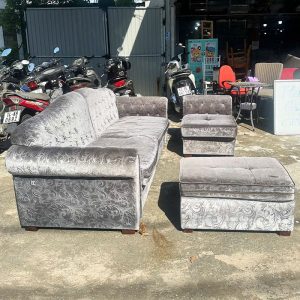 Bộ Sofa Nhung Xám 2m4 Sang Trọng Cũ