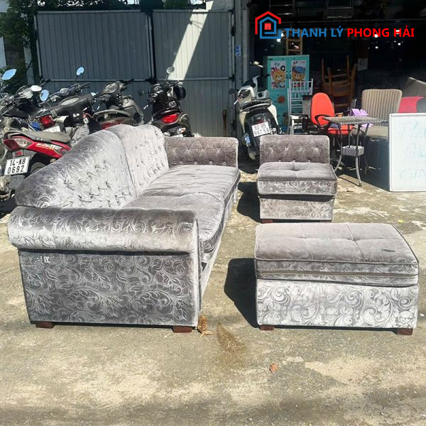 Bộ Sofa Nhung Xám 2m4 Sang Trọng Cũ