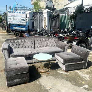 Bộ Sofa Nhung Xám 2m4 Sang Trọng Cũ