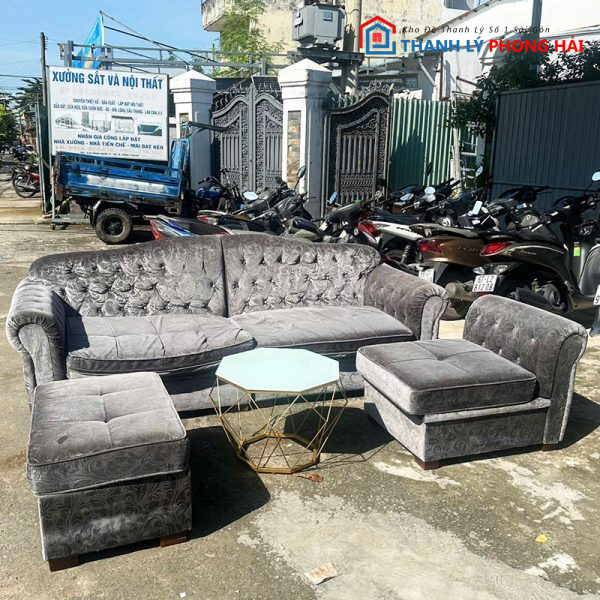 Bộ Sofa Nhung Xám 2m4 Sang Trọng Cũ