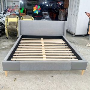 Giường Ngủ Bọc Vải Bố 1m6 Màu Xám Cũ