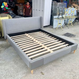 Giường Ngủ Bọc Vải Bố 1m6 Màu Xám Cũ