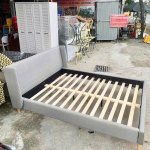 Giường Ngủ Bọc Vải Bố 1m6 Màu Xám Cũ