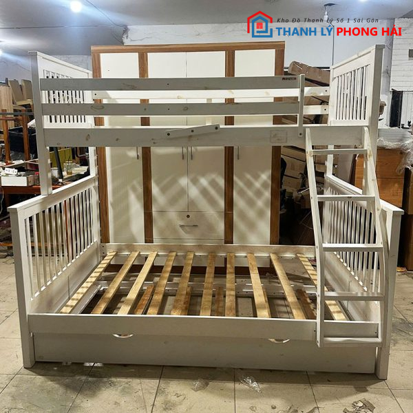 Giường Tầng Gỗ 1m4 Cũ Màu Trắng