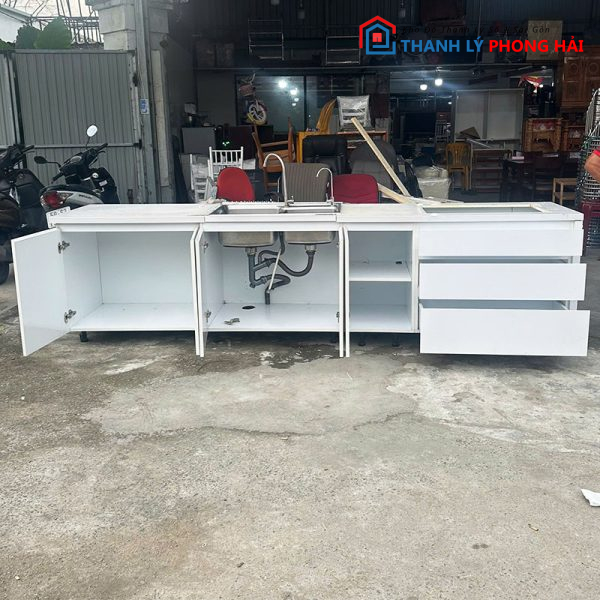 Hệ Tủ Bếp Cũ Màu Trắng 3m05 Cũ