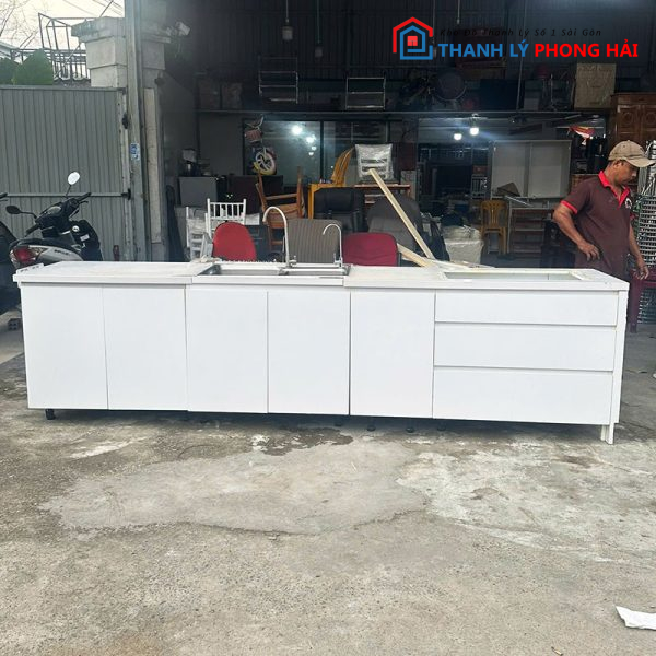 Hệ Tủ Bếp Cũ Màu Trắng 3m05 Cũ