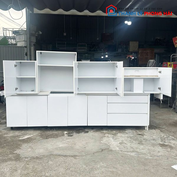 Hệ Tủ Bếp Cũ Màu Trắng 3m05 Cũ