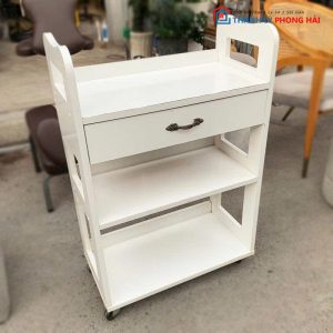 Kệ Gỗ MDF Trắng 58cm Cũ Có Bánh Xe