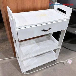 Kệ Gỗ MDF Trắng 58cm Cũ Có Bánh Xe