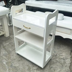 Kệ Gỗ MDF Trắng 58cm Cũ Có Bánh Xe