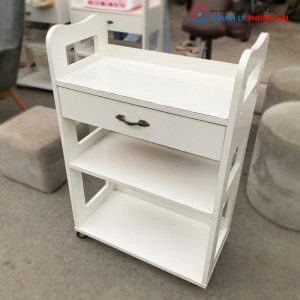 Kệ Gỗ MDF Trắng 58cm Cũ Có Bánh Xe