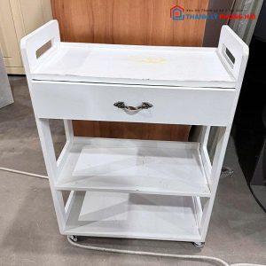 Kệ Gỗ MDF Trắng 58cm Cũ Có Bánh Xe