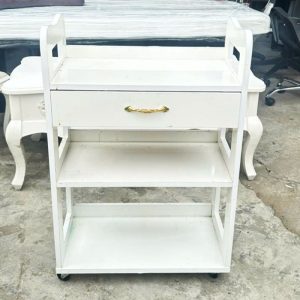 Kệ Gỗ MDF Trắng 58cm Cũ Có Bánh Xe