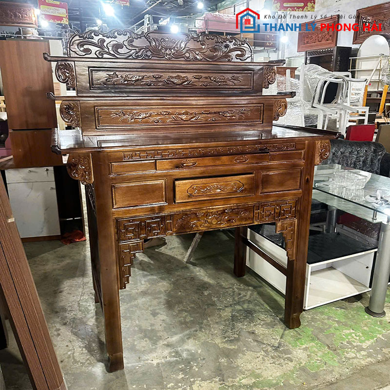 ke-tho-go-tram-3-tang-1m47-moi-99-1 Kệ Thờ Gỗ Tràm 3 Tầng 1m47 Mới 99%