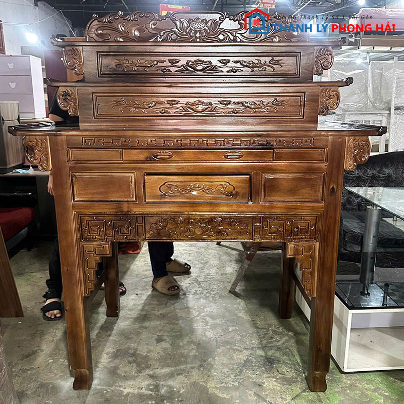 ke-tho-go-tram-3-tang-1m47-moi-99-2 Kệ Thờ Gỗ Tràm 3 Tầng 1m47 Mới 99%