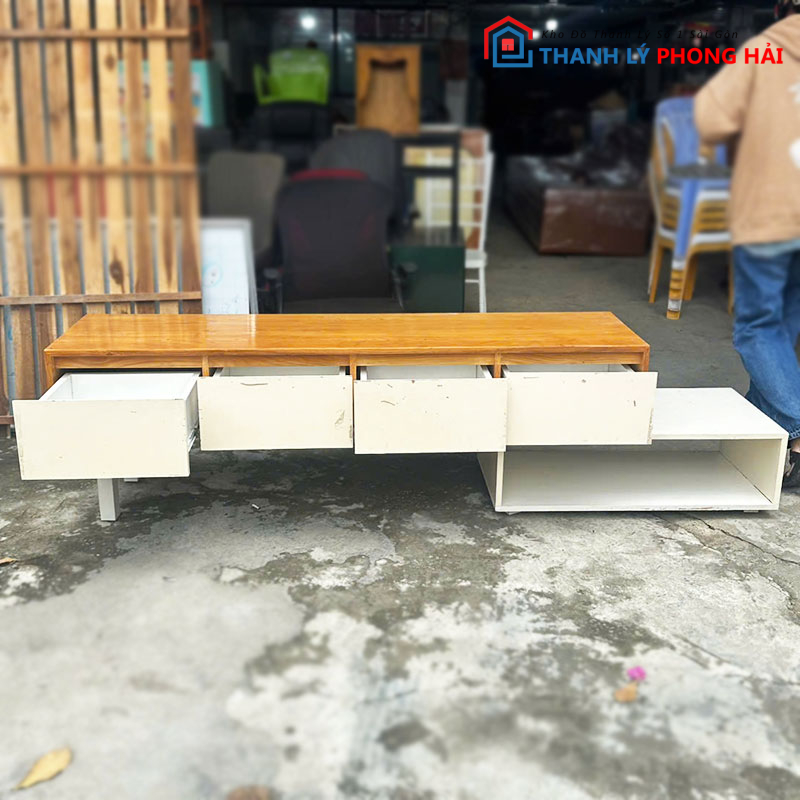 ke-tivi-cu-2m17-mat-go-phoi-trang-cu-3 Kệ Tivi Cũ 2m17 Mặt Gỗ Phối Trắng Cũ