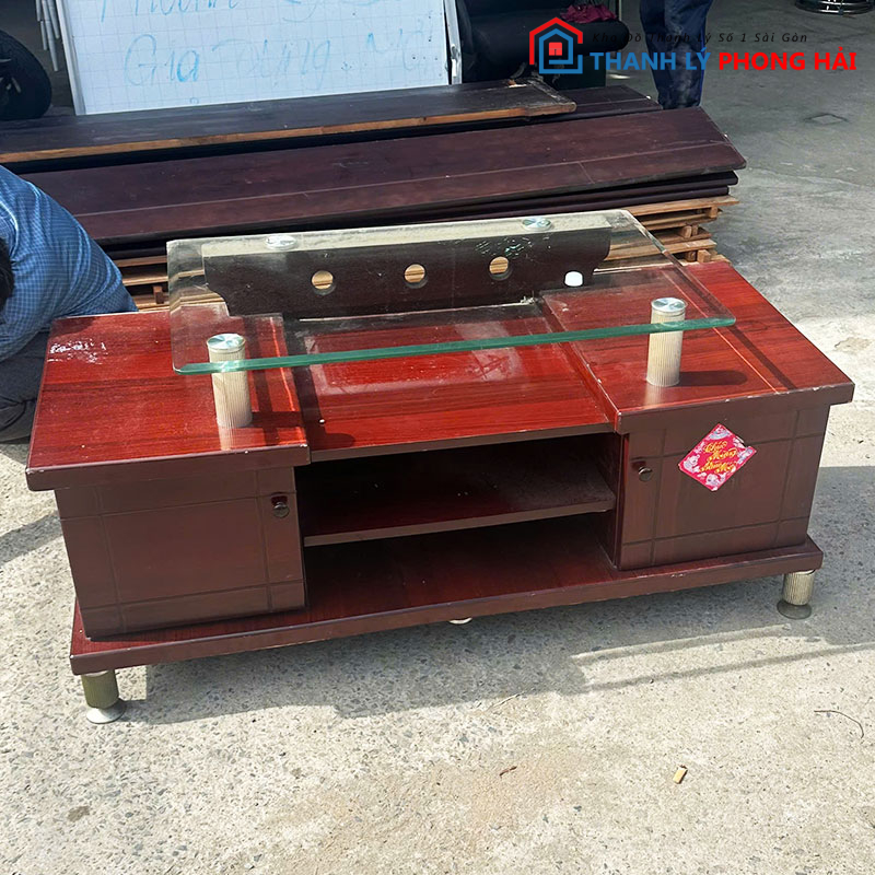 ke-tivi-mat-kinh-1m2-go-phu-bong-cu-1 Kệ Tivi Mặt Kính 1m2 Gỗ Phủ Bóng Cũ