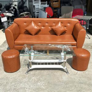 Sofa Bọc Da Màu Da Bò Sang Trọng Mới 99%
