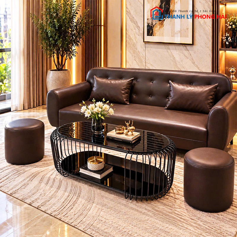 sofa-boc-da-mau-da-bo-sang-trong-moi-99-3 Sofa Bọc Da Màu Da Bò Sang Trọng Mới 99% (Nhiều Màu)