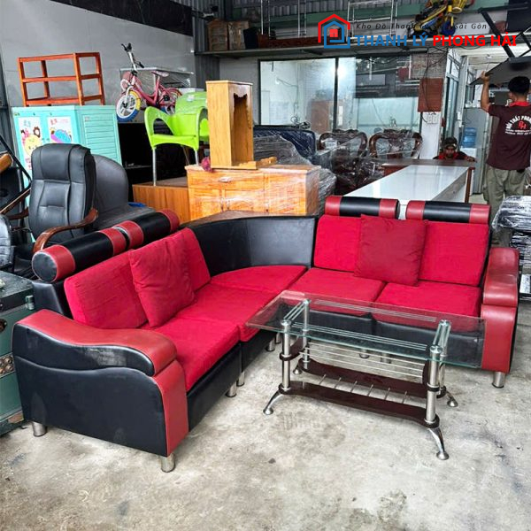Sofa Góc L 2m Cũ Bọc Đệm Đỏ Đen