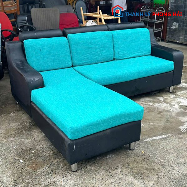 Sofa Góc L 2m Cũ Nệm Vải Màu Xanh