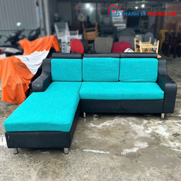 Sofa Góc L 2m Cũ Nệm Vải Màu Xanh