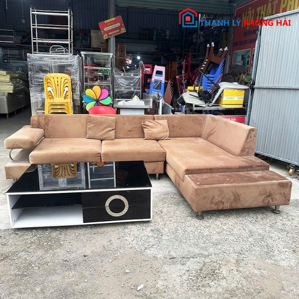 Sofa Góc L Bọc Nhung 2m9 Cũ Kèm Bàn