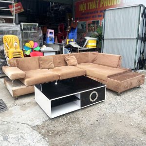 Sofa Góc L Bọc Nhung 2m9 Cũ Kèm Bàn