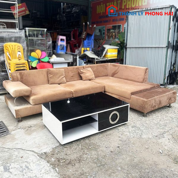 Sofa Góc L Bọc Nhung 2m9 Cũ Kèm Bàn