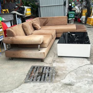 Sofa Góc L Bọc Nhung 2m9 Cũ Kèm Bàn