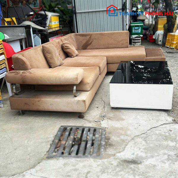 Sofa Góc L Bọc Nhung 2m9 Cũ Kèm Bàn
