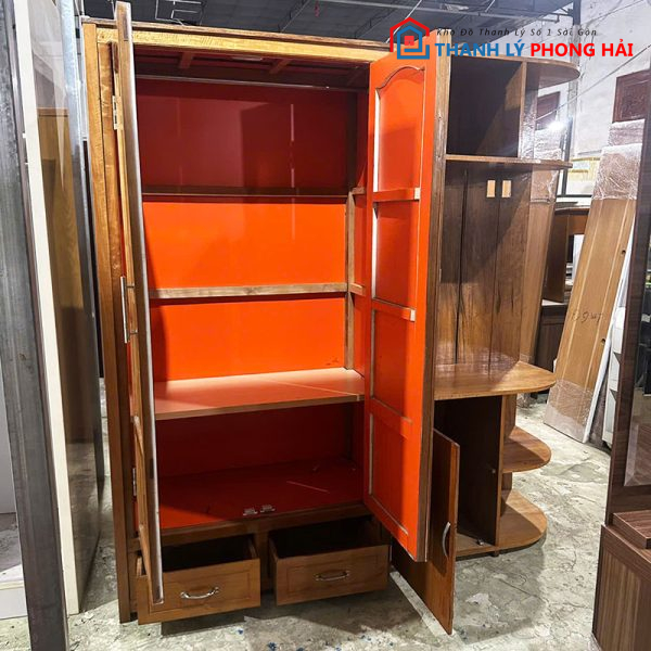 Tủ Quần Áo Gỗ Tự Nhiên 2 Cánh Có Kệ 1m9 Cũ