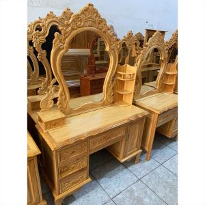 Bàn Trang Điểm Gỗ Gõ 1m1 Chạm Hoa Văn Mới 99%