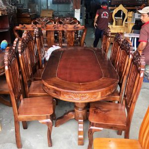 Bộ Bàn Ăn 1m95 Kèm 8 Ghế Mã Đào Thành Công Mới 99%