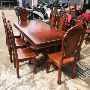 Thanh Lý Bộ Bàn Ăn Vuông Gỗ TN 1m93 Mới 99%