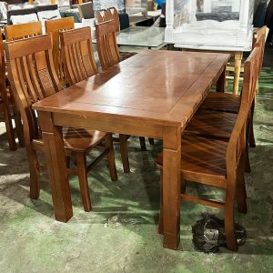 Bộ Bàn Ăn Gỗ Tự Nhiên 1m6 Kèm 6 Ghế Cũ