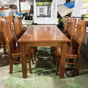 Bộ Bàn Ăn Gỗ Tự Nhiên 1m6 Kèm 6 Ghế Cũ