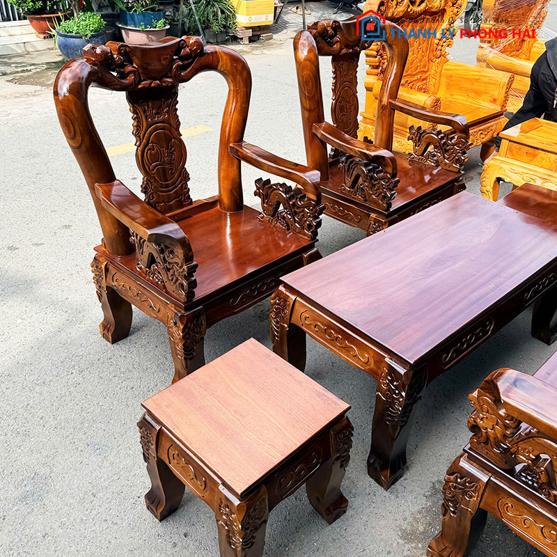 bo-salon-go-tram-tay-10-cham-dinh-dao-1-1 Bộ Salon Gỗ Tràm Tay 10 Chạm Đỉnh Đào Mới 99%