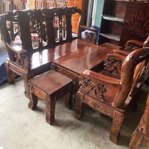 Bộ Salon Gỗ Tràm Tay 10 Chạm Đỉnh Đào Mới 99%