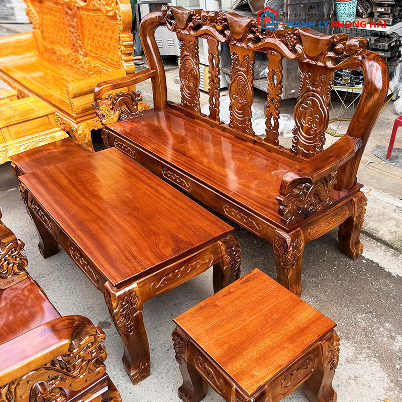 bo-salon-go-tram-tay-10-cham-dinh-dao-2 Bộ Salon Gỗ Tràm Tay 10 Chạm Đỉnh Đào Mới 99%