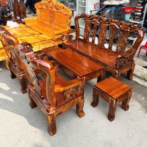 Bộ Salon Gỗ Tràm Tay 10 Chạm Đỉnh Đào Mới 99%