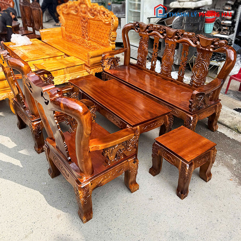 bo-salon-go-tram-tay-10-cham-dinh-dao-3-1 Bộ Salon Gỗ Tràm Tay 10 Chạm Đỉnh Đào Mới 99%
