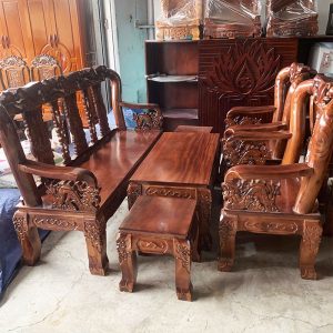 Bộ Salon Gỗ Tràm Tay 10 Chạm Đỉnh Đào Mới 99%