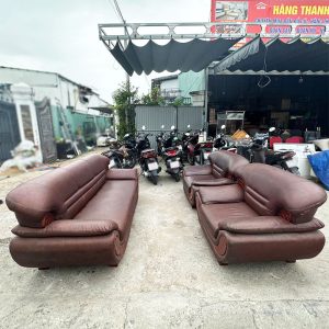 Bộ Sofa Bọc Da Nâu 2m Gồm 3 Món Cũ
