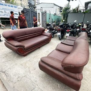 Bộ Sofa Bọc Da Nâu 2m Gồm 3 Món Cũ