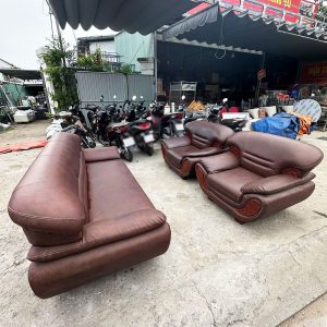 Bộ Sofa Bọc Da Nâu 2m Gồm 3 Món Cũ