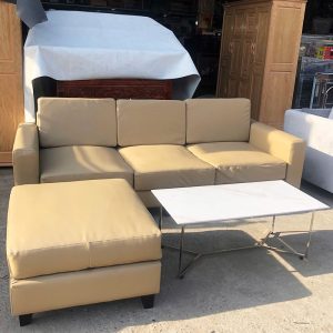Bộ Sofa Da Màu Kem 2m3 Kèm Bàn Cũ