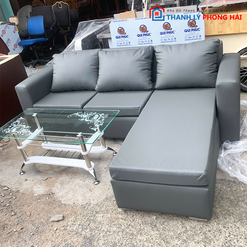 bo-sofa-goc-l-2m15-mau-xam-1 Thanh Lý Bộ Sofa Góc L 2m15 Màu Xám Mới 99%