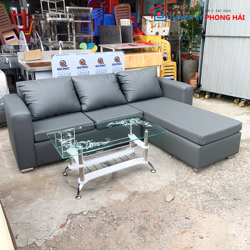 bo-sofa-goc-l-2m15-mau-xam-2 Thanh Lý Bộ Sofa Góc L 2m15 Màu Xám Mới 99%