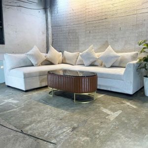 Bộ Sofa Góc L Kèm Bàn Trà Oval Bọc Da Mới 99%
